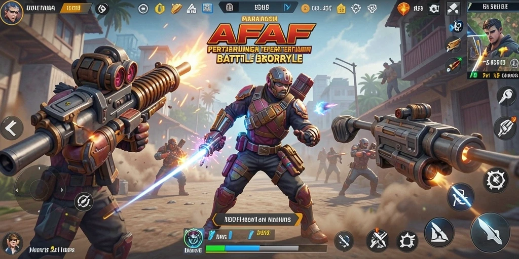 Screenshot gameplay AFAF menunjukkan pertarungan intens dan strategi tim.