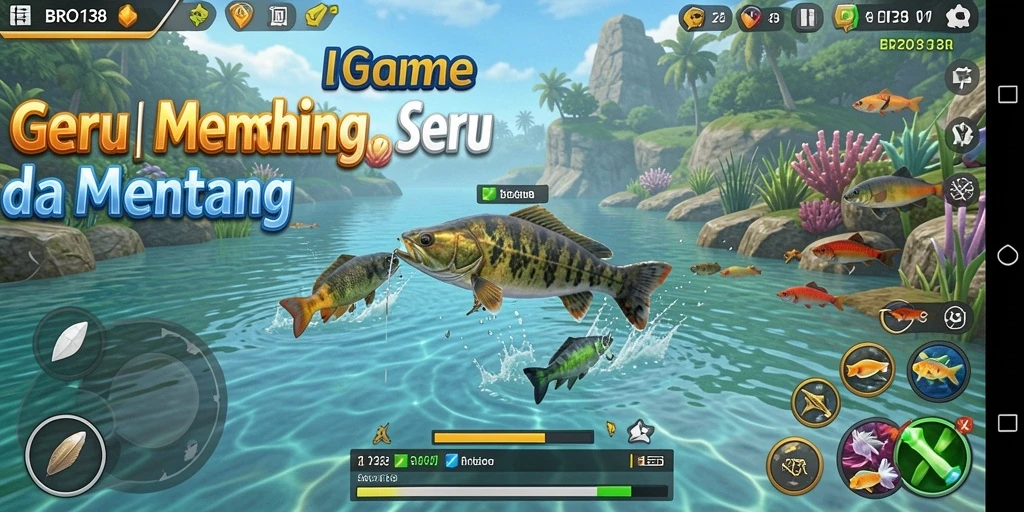 Tangkapan besar di game memancing BRO138 dengan latar pemandangan alam.