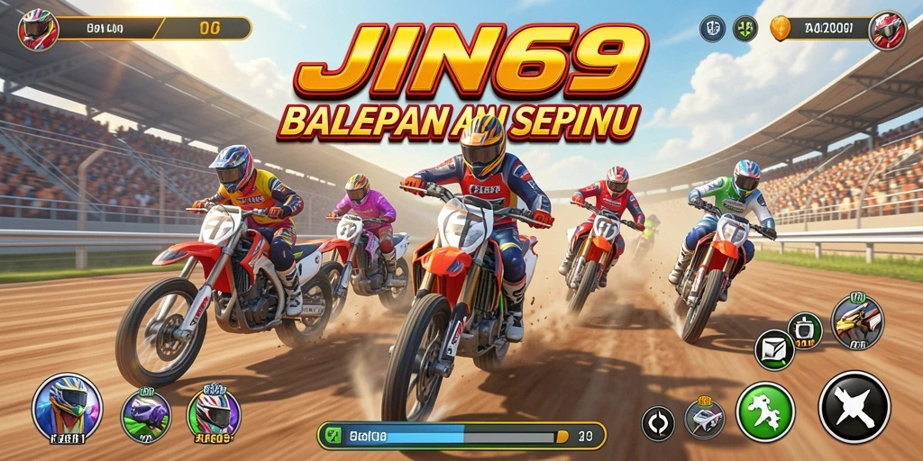 Screenshot utama JIN69 menampilkan aksi balap yang mendebarkan dan atmosfer yang intens.