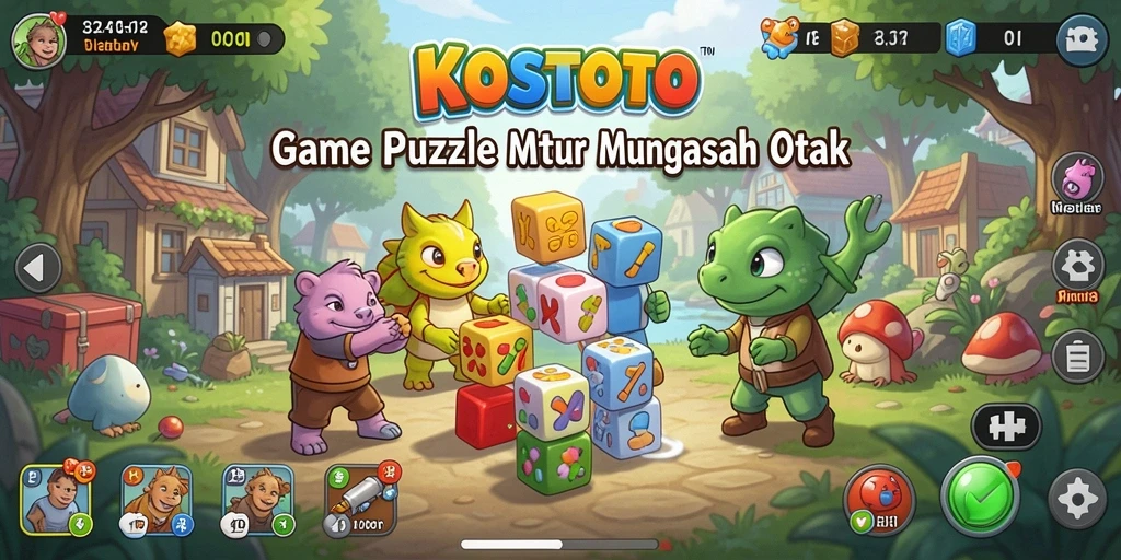 Screenshot gameplay KOSTOTO yang menunjukkan tantangan puzzle
