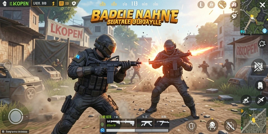 Screenshot menunjukkan aksi seru dalam gameplay Battle Royale.