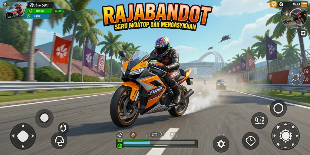 Screenshot gameplay RAJABANDOT menampilkan aksi balap motor seru.