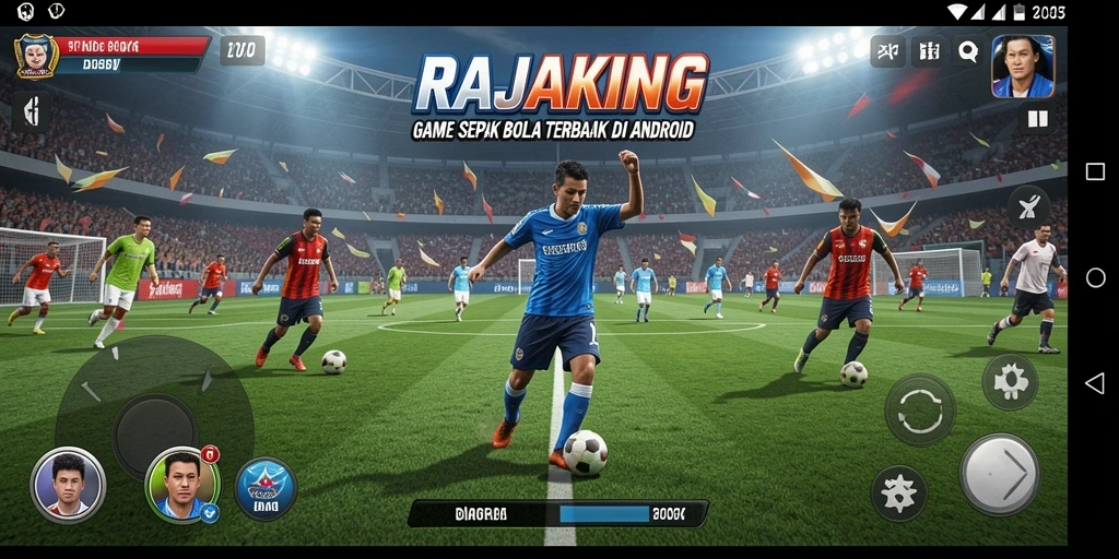 Tampilan gameplay menarik dari RAJAKING dengan aksi sepak bola intens.