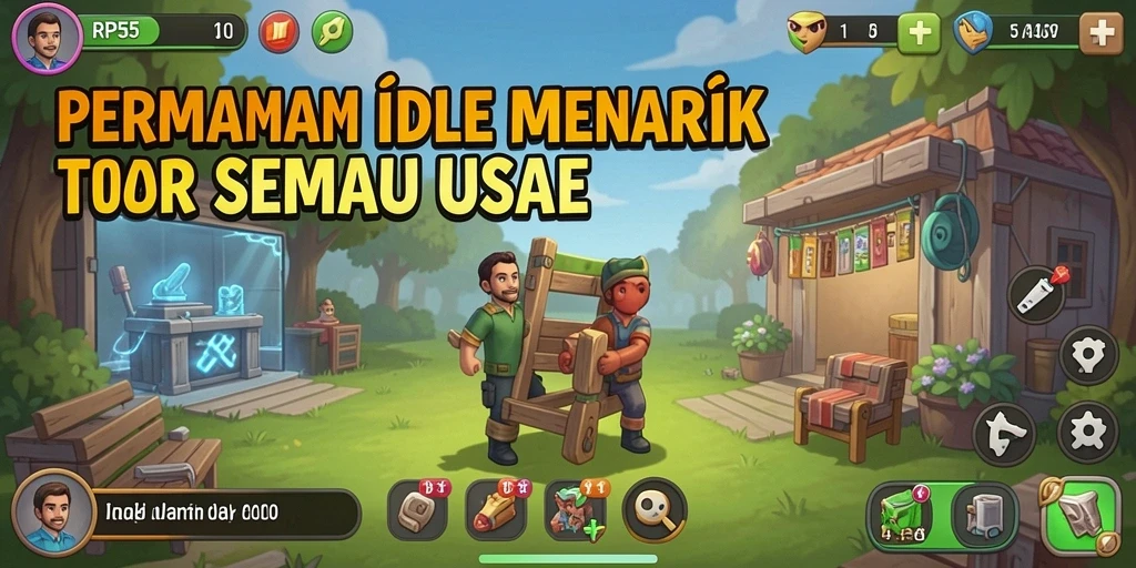 Tampilan gameplay RP55 yang menampilkan sistem pengumpulan idle yang menarik.