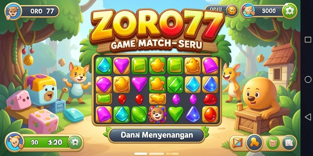 Screenshot ZORO77 menampilkan aksi seru dalam petualangan Match-3.